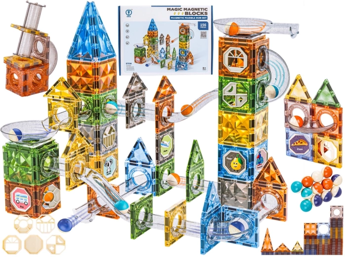 Blocs de construction magnétiques – circuit à billes 156 pièces
