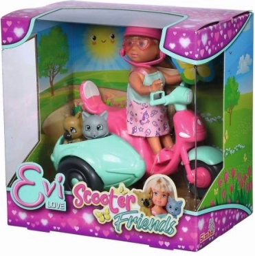 Poupée EVI LOVE en scooter avec un petit chien et un petit chat, 12 cm