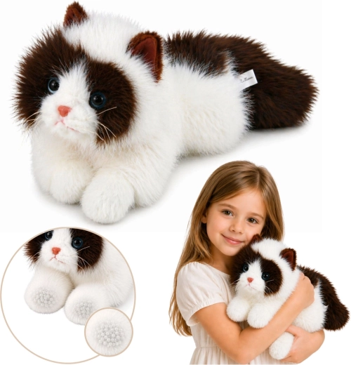 Chat persan en peluche marron et blanc 50 cm avec pattes lestées