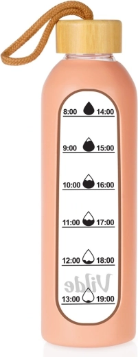 Bouteille d’eau en verre Vilde avec housse en silicone couleur saumon 600 ml