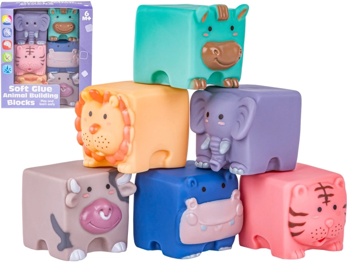 Cubes sensorimoteurs éducatifs en silicone avec animaux (6 pcs)