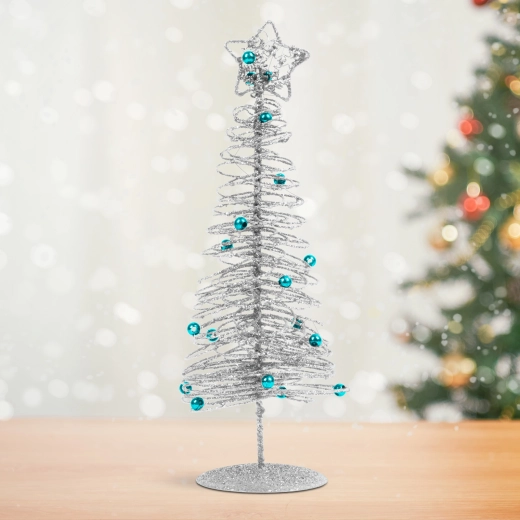 Sapin de Noël métallique scintillant argenté de 28 cm