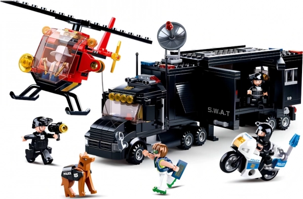 SLUBAN Police SWAT – base mobile avec hélicoptère et moto