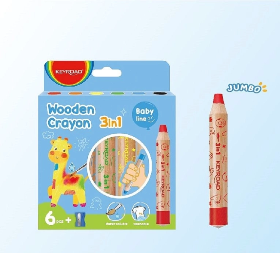 Pastels aquarellables 3‑en‑1 KEYROAD, set de 6 couleurs