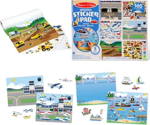 Sticker pad véhicules – set d’autocollants réutilisables et scènes MELISSA & DOUG