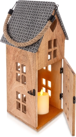 Lanterne LED en bois de manguier 22 × 48 cm