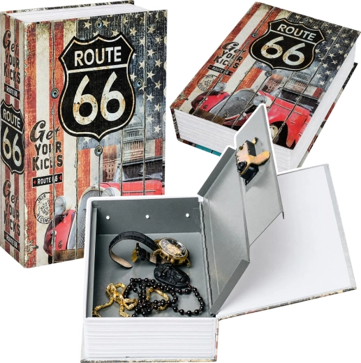 Coffre-fort en forme de livre à clé Route 66