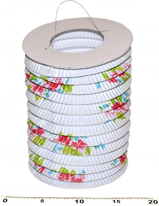Lanterne en papier cylindre Blanc avec fleurs 15 cm