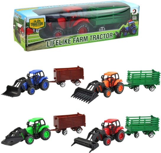 Tracteur de ferme avec chargeur frontal et remorque 9 cm en boîte - 1 pièce