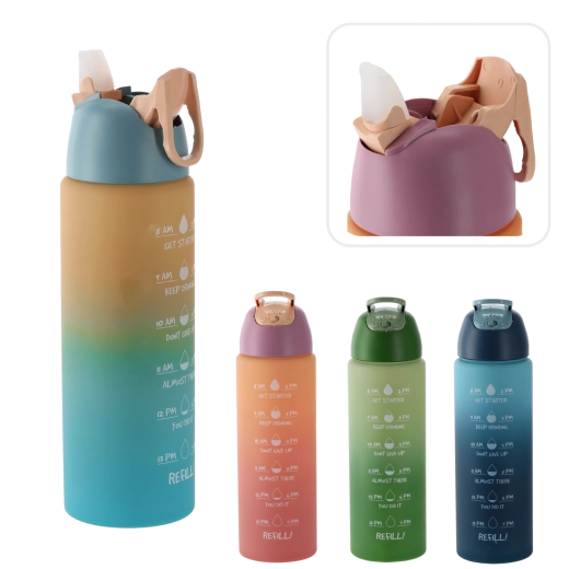Gourde de sport 700 ml avec repères horaires, ombré rose‑orange