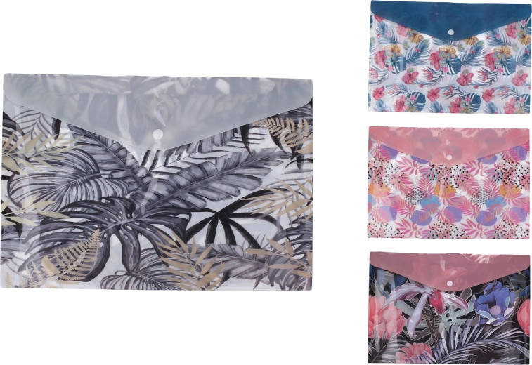 Chemise à bouton-pression 32 × 25 cm – assortiment de motifs floraux