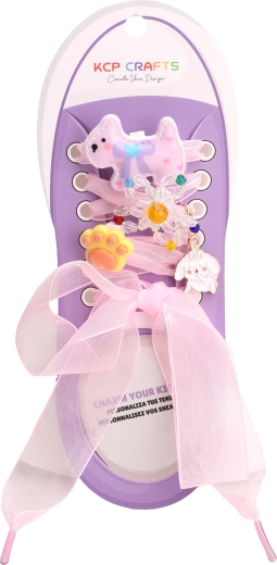 Ensemble d’accessoires décoratifs pour lacets – petit chien violet et nœud orange