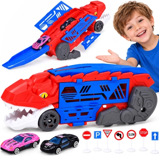 Voiture dinosaure pliable 2 en 1 avec garage et lanceur