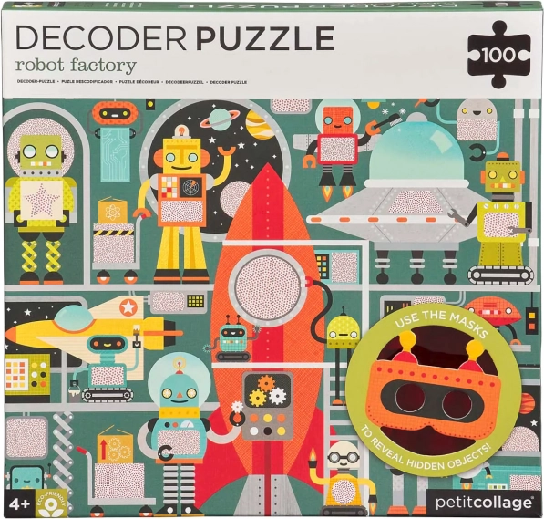 Petit Collage puzzle robots avec masque décodeur, 100 pièces