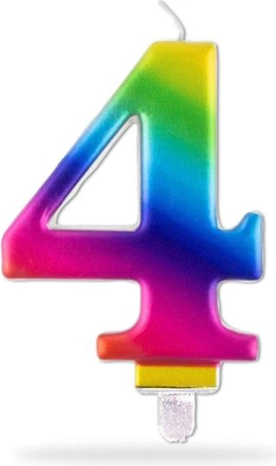 Bougie d’anniversaire arc-en-ciel à piquer chiffre 4, 7,5 cm