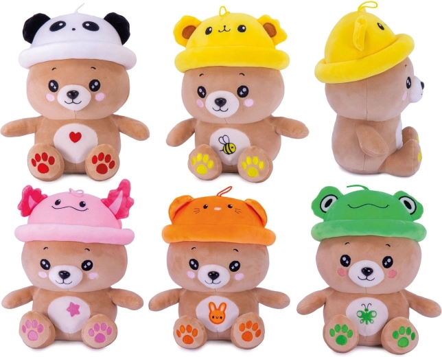 Ourson kawaii en peluche avec chapeau en forme d’animal – 1 pièce