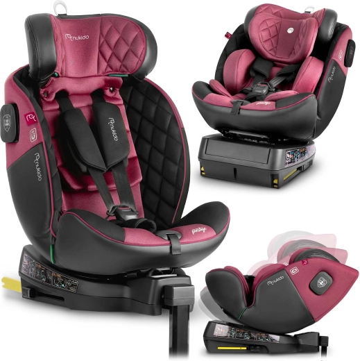 Siège auto enfant Nukido Prestige Line rose‑noir i‑Size 40–150 cm avec ISOFIX et base pivotante