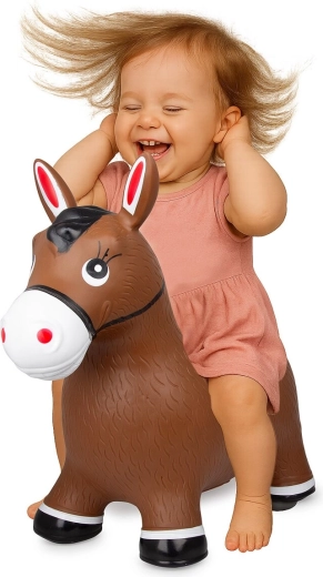 Cheval sauteur gonflable HoppyDoo marron avec pompe