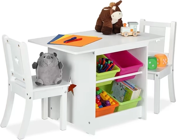 Table pour enfants avec 2 chaises et bacs de rangement