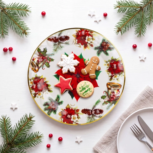 Assiette en plastique de Noël avec motif d’étoile de Noël, 37,5 cm