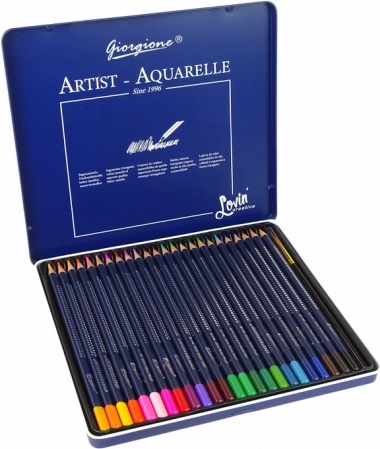 Set de 24 crayons aquarellables dans un étui métallique