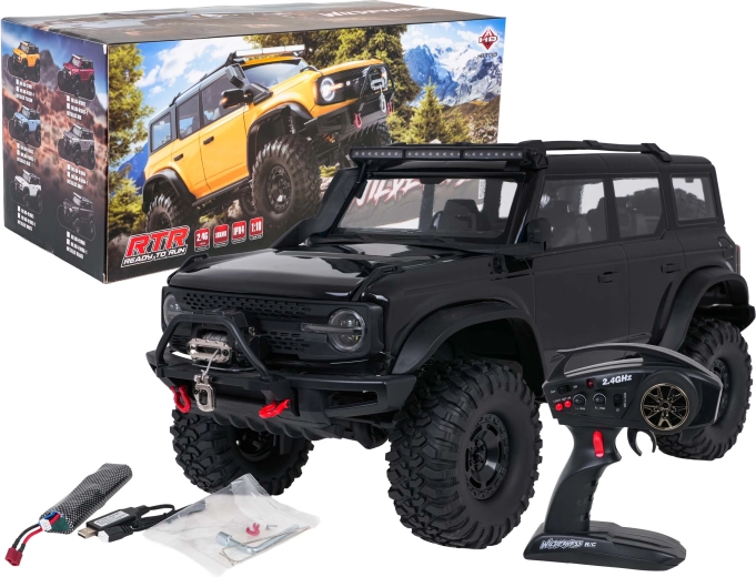 Voiture RC WILDERNESS 1:10, noire, étanche, éclairage LED