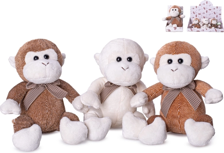 Singe en peluche assis avec nœud, 15 cm