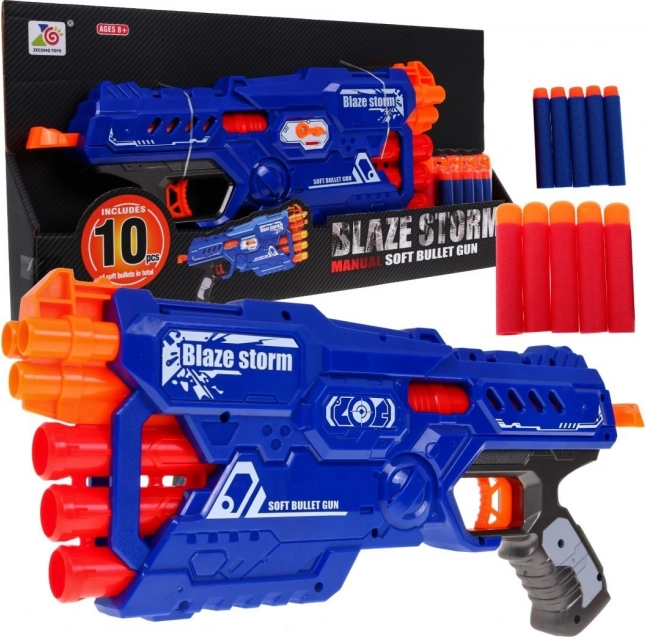 Blaster pour enfants à 6 canons BLAZE STORM avec 10 fléchettes en mousse, manuel