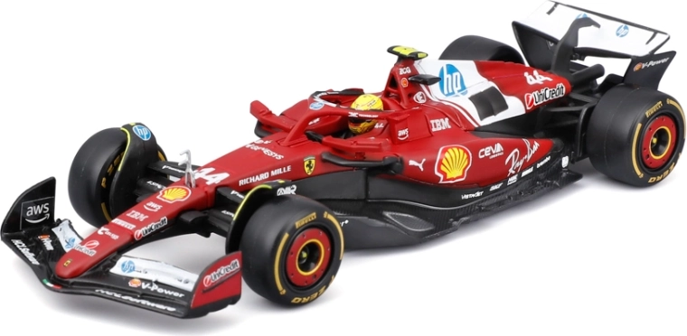 Modèle Bburago Formule 1 Ferrari SF-25 2025 Lewis Hamilton 1:43 dans un boîtier en acrylique