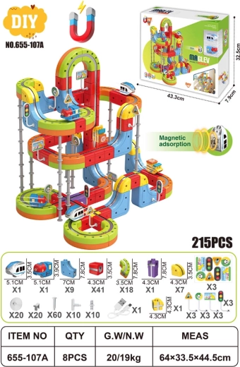 Circuit de train magnétique coloré avec toupie antigravitationnelle magnétique – 215 pièces