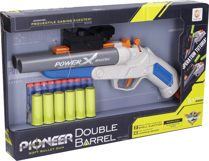 Fusil Pioneer Double Barrel avec munitions en mousse et cartouches 37 cm - 1 pièce