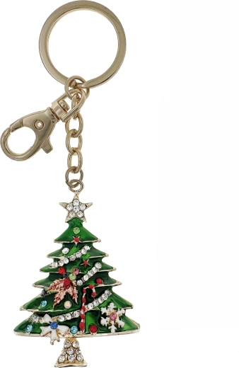 Porte-clés doré en forme de sapin de Noël