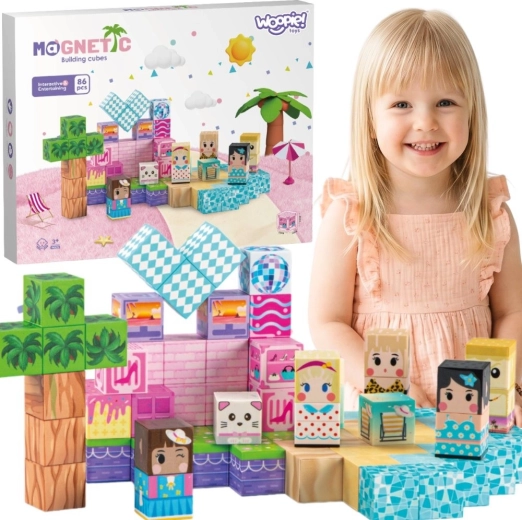 Cubes magnétiques Woopie – jeu de construction éducatif 3D 86 pièces (Montessori) pour enfants dès 3 ans