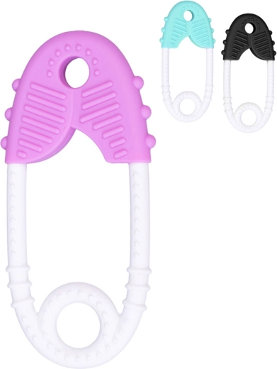 Anneau de dentition en silicone pour bébé en forme d’épingle à nourrice - 1 pièce