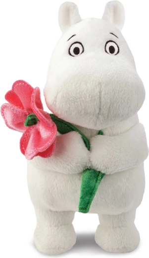 Figurine en peluche Moomin debout avec une fleur rose 17 cm - 1 pièce