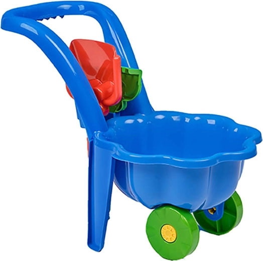 Brouette de jardin pour enfants avec pelle et râteau BAYO Pâquerette bleu