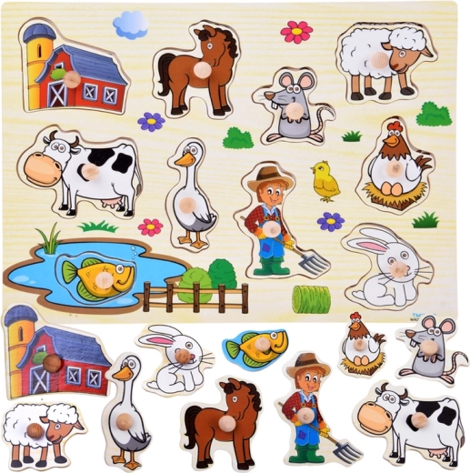 Puzzle d’encastrement en bois Ferme avec poignées (10 pièces)