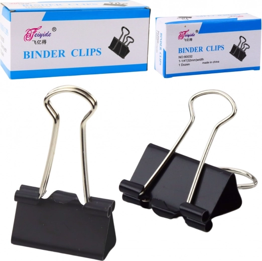 Clips de bureau universels acier ressort noir 32 mm 12 pcs