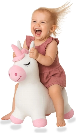Licorne sauteur HoppyDoo avec housse en peluche et pompe
