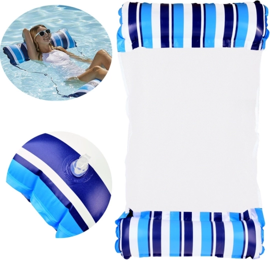 Hamac de piscine gonflable – matelas flottant bleu-blanc - 1 pièce