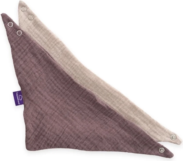 Trä umeland bavoirs bandana en mousseline beiges et prune, 2 pièces