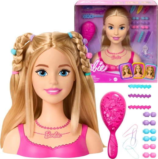 Barbie tête à coiffer et à styliser avec accessoires, 20 pièces