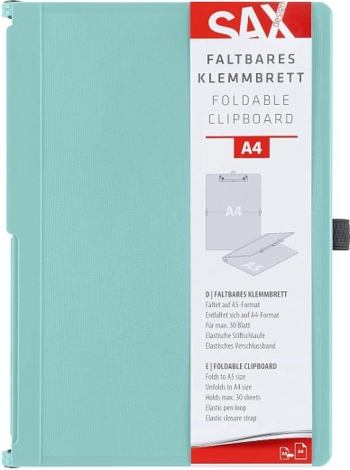 Porte-documents d’écriture refermable avec clip SAX A4 vert bleu