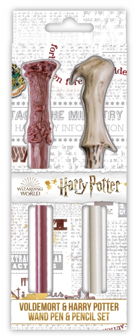 Set stylo-bille et crayon en forme de baguettes magiques – Harry et Voldemort