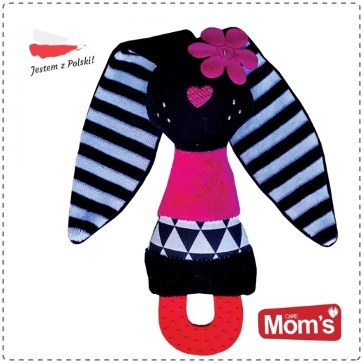 Hocheur lapin en peluche avec oreilles bruissantes et anneau de dentition pour bébés