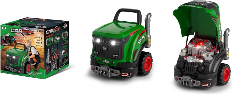 Tracteur mécanique pour enfants vert avec son, lumière et effet de vapeur
