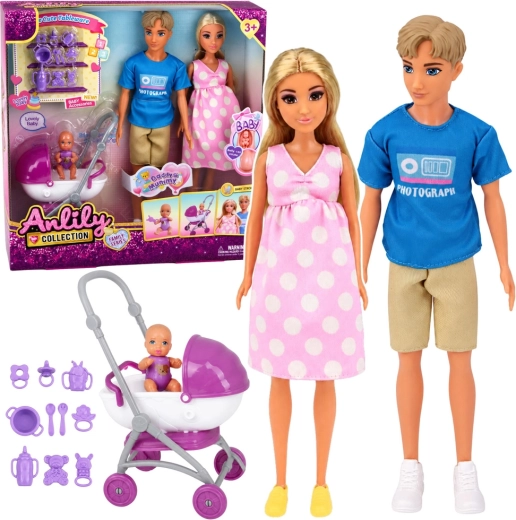 Anlily Collection – set familial de poupées avec bébé, landau et accessoires