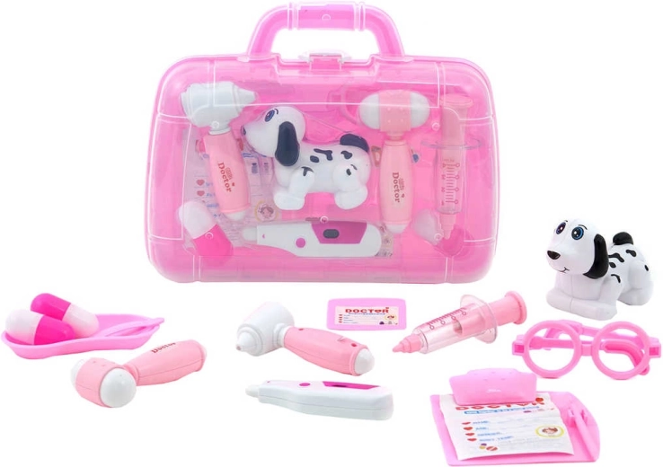 Set vétérinaire pour enfants avec petit chien dans une valisette, à piles, avec lumière et sons
