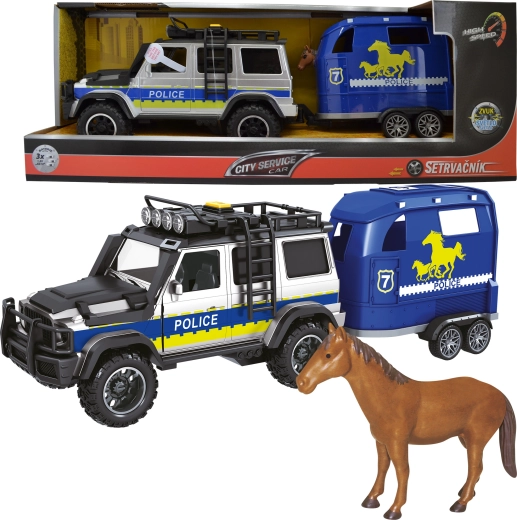 Voiture de police avec remorque et cheval 1:14 avec lumières et sons
