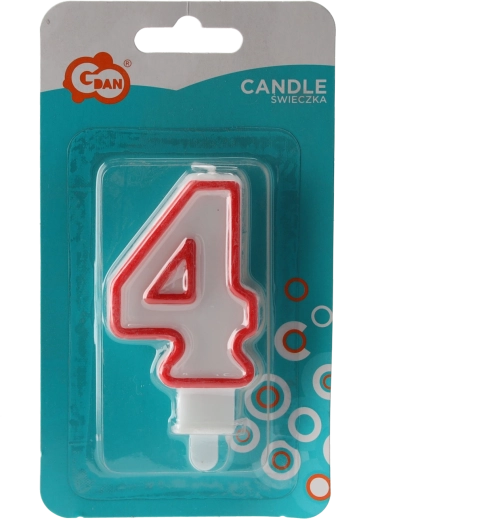 Bougie d’anniversaire chiffre 4 avec bord pailleté, blanche